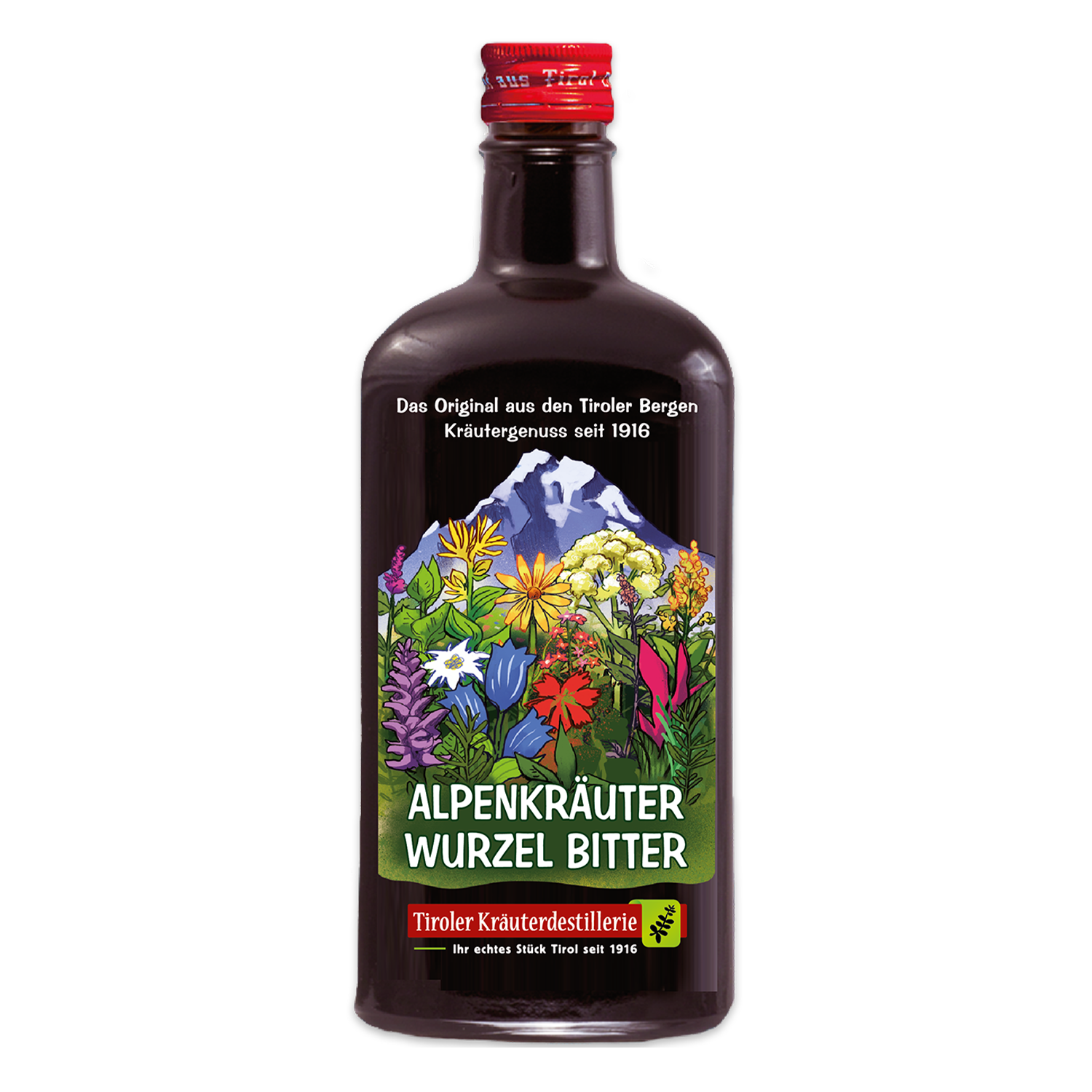 Alpenkräuer Wurzel Bitter in 500ml Flasche der Tiroler Kräuterdestillerie