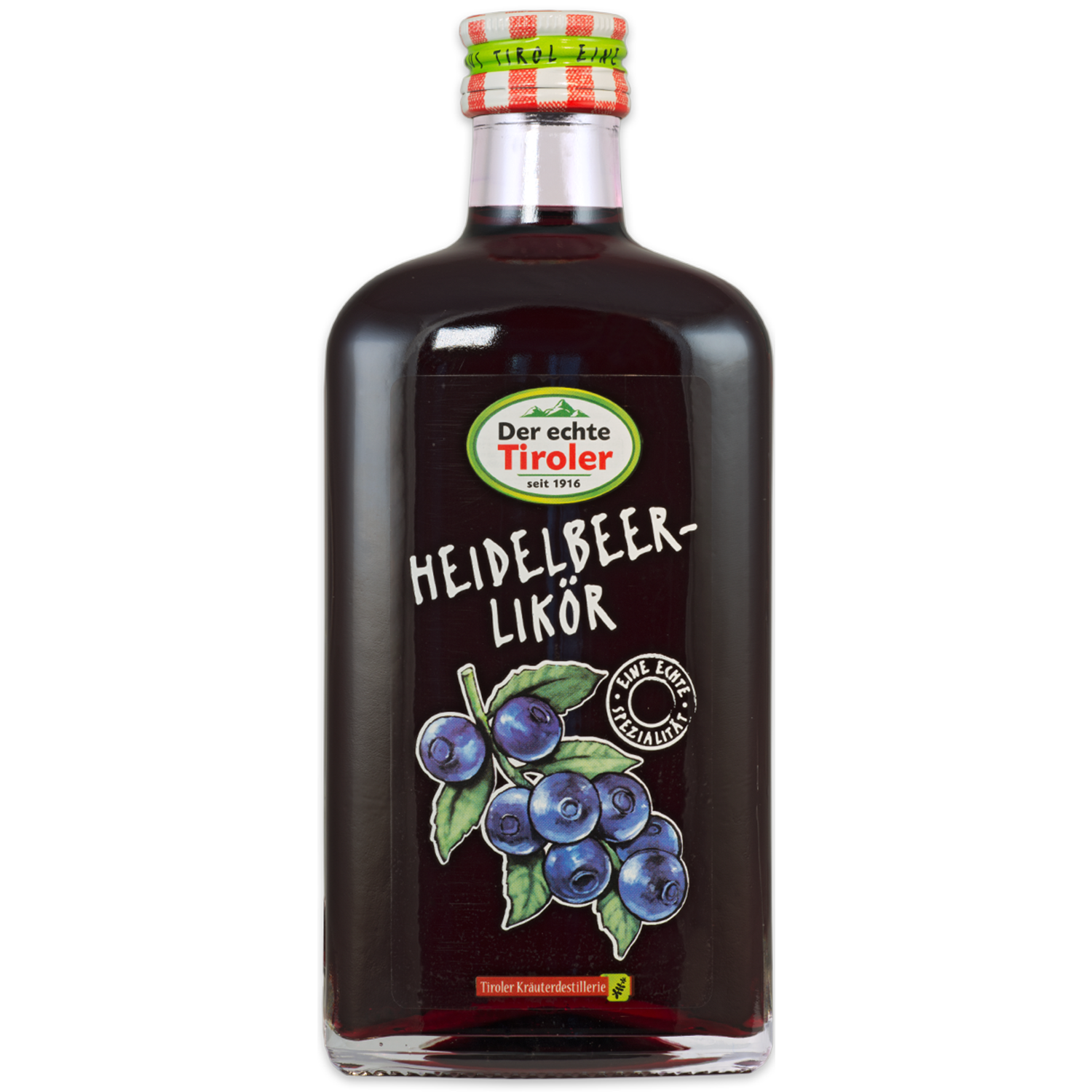Blueberry Liquer from the Tiroler Kräuterdestillerie in a noble bottle