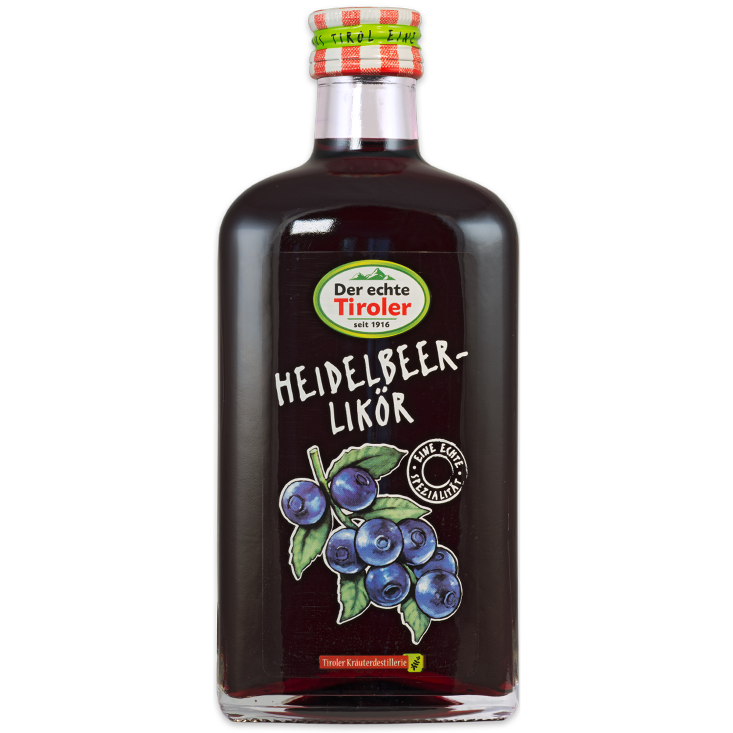 Heidelbeeren Likör der Tiroler Kräuterdestillerie in edler Flasche