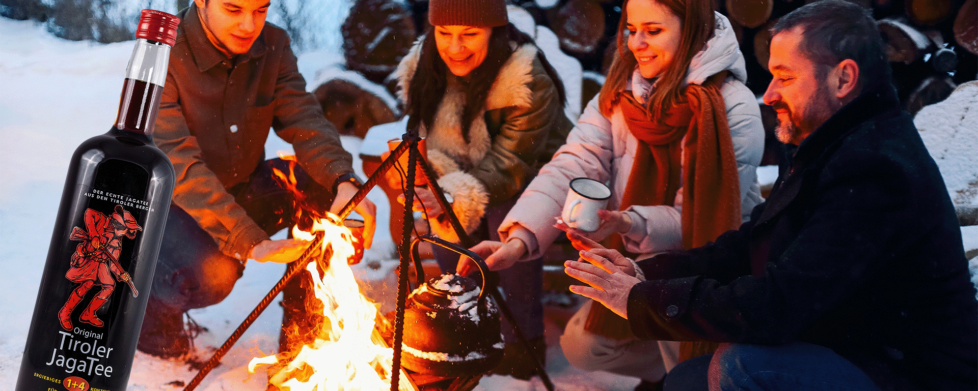 People at campfire with Tyrolean Jagertee