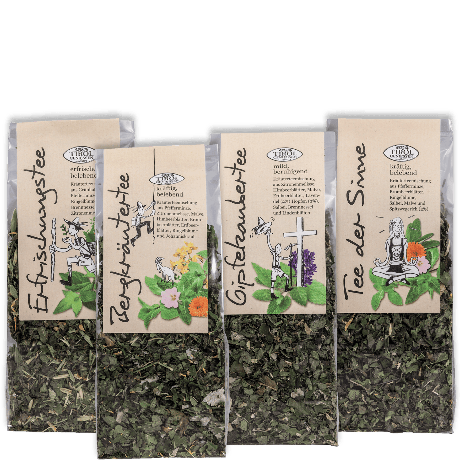 Vier Beutel Kraeuter Tee aus den Alpen