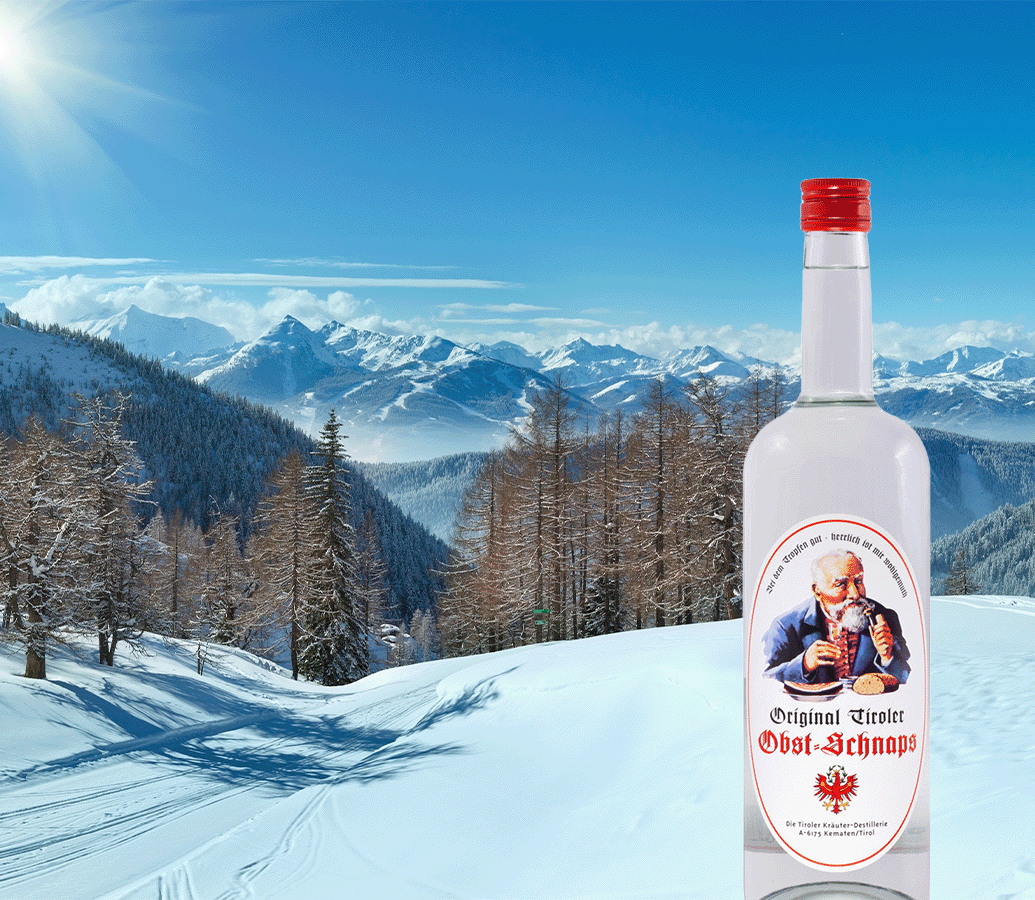 Winter scene with Tyrolean Fruit Schnapps