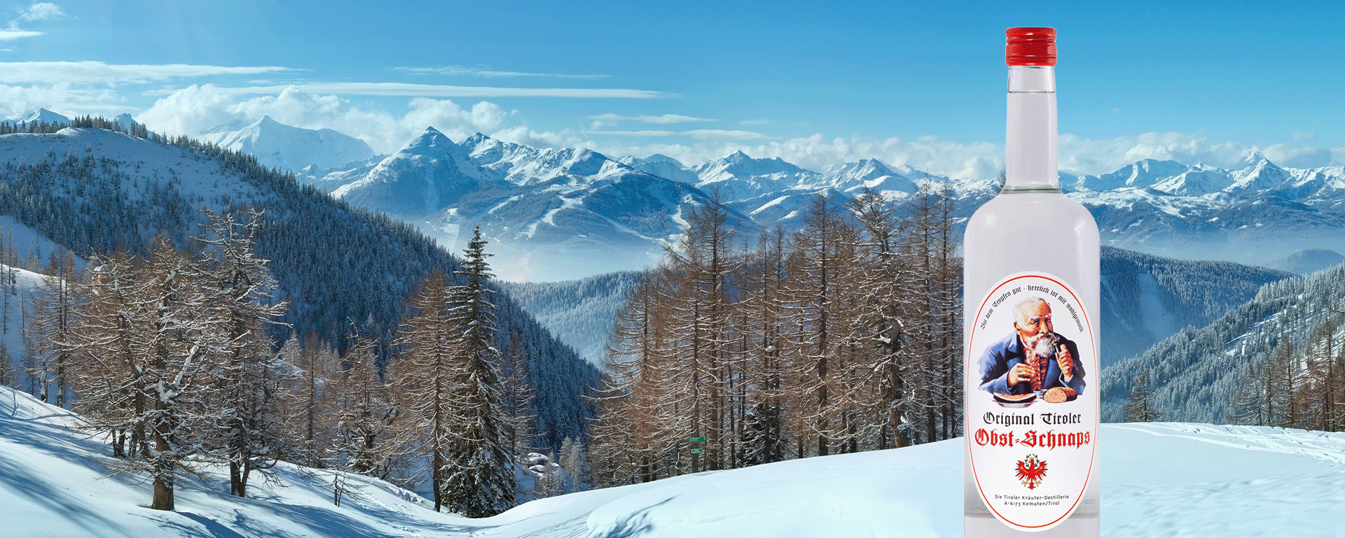 Winter scene with Tyrolean Fruit Schnapps
