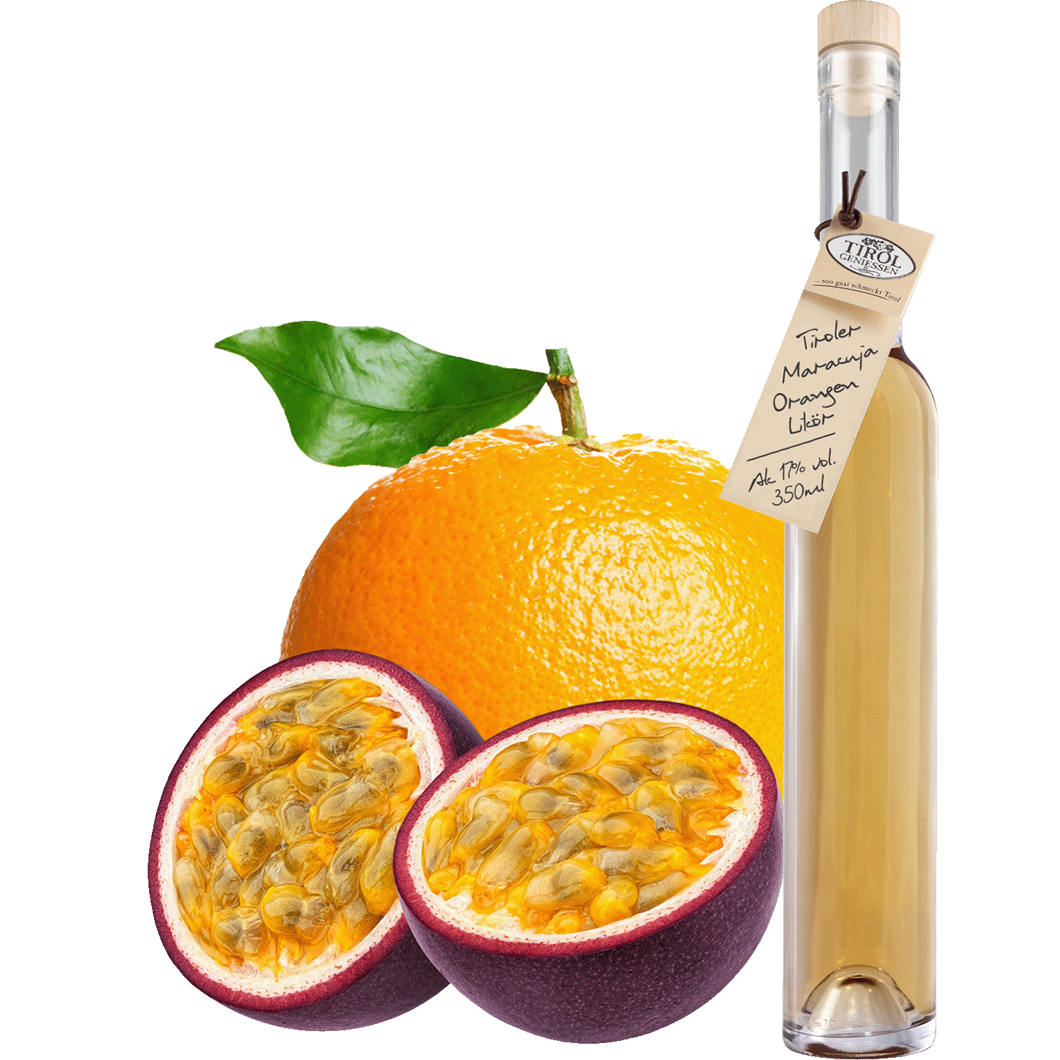 Maracuja Orangen Likör in Geschenkflasche in Geschenkflasche aus Österreich von Tirol Geniessen