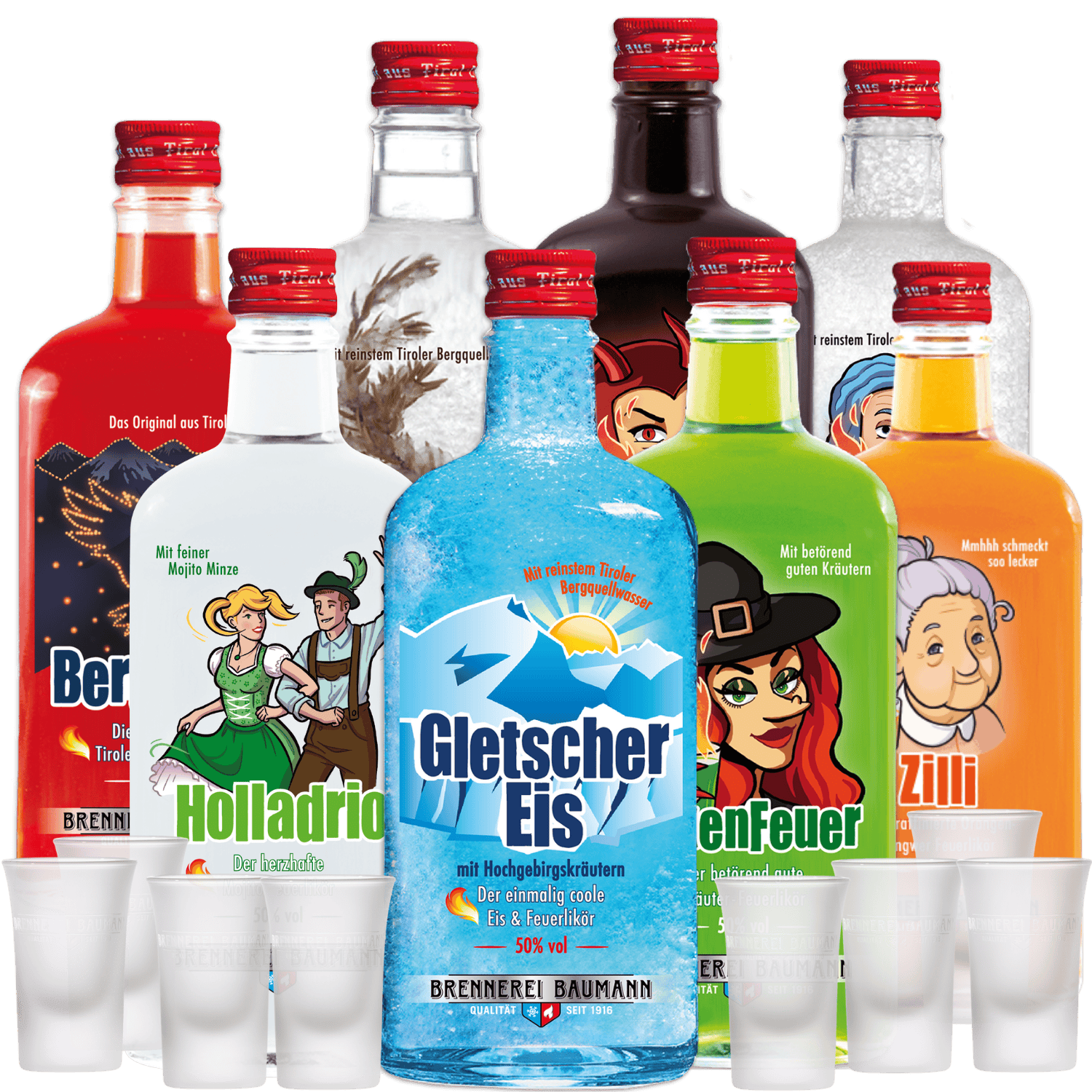 8 Flaschen Tiroler Feuerlikoere zum Preis für nur 7 - eine Flasche Gratis