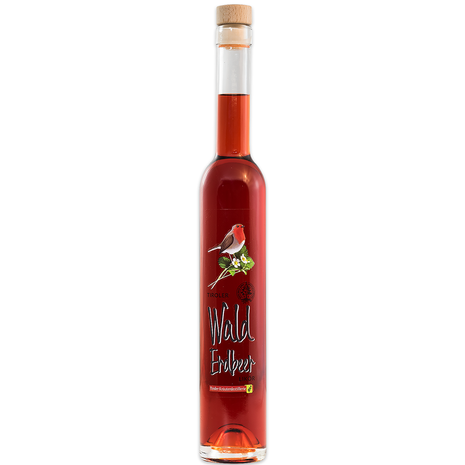 Strawberry Liqueur from the Tiroler Kräuterdestillerie in a noble bottle