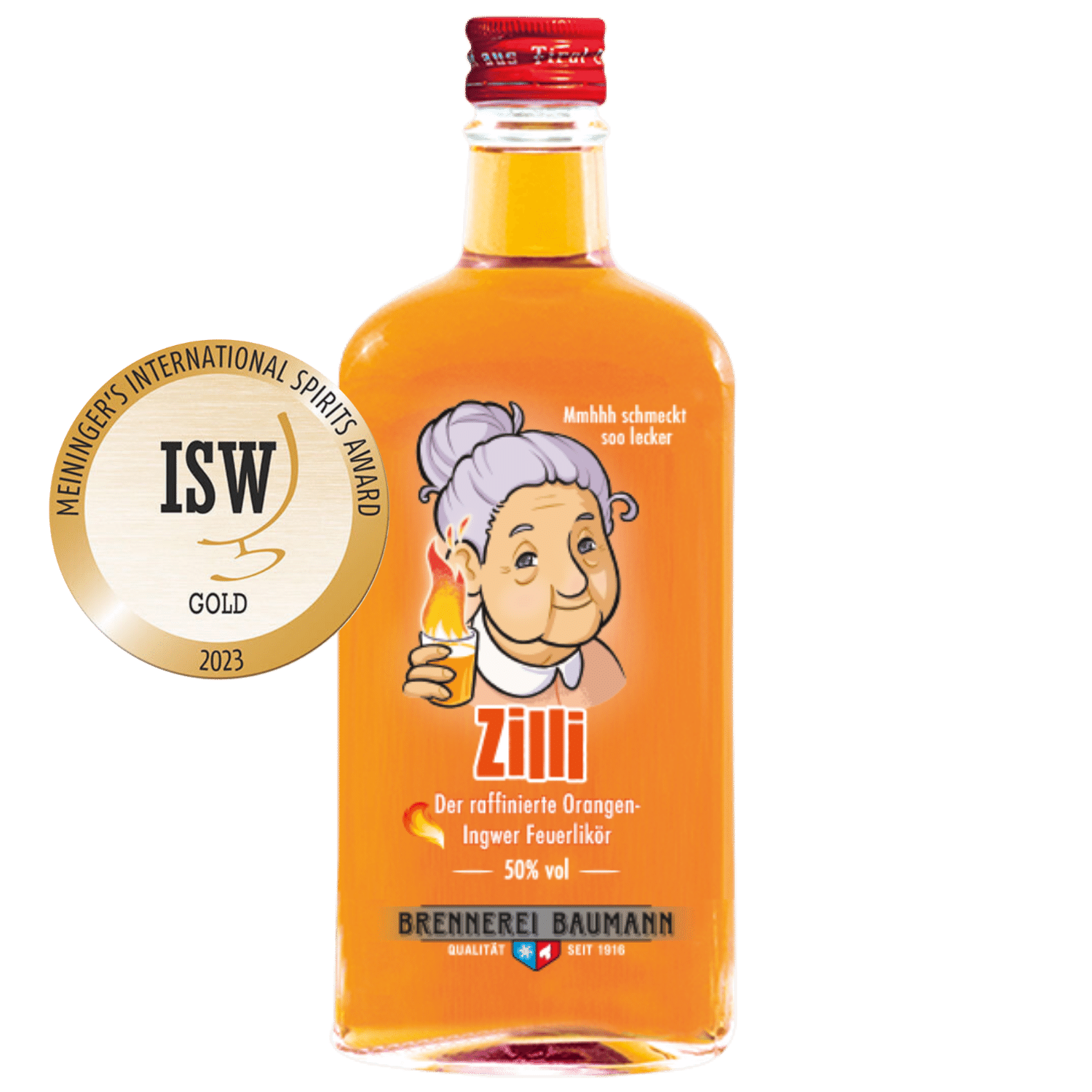 Gold award-winning Zilli fire liqueur from the Tyrolean distillery Baumann in a noble bottle.