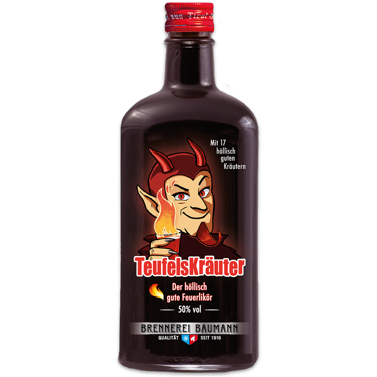 Devils Herbs Fire Liqueur in 500ml bottle from Brennerei Baumann