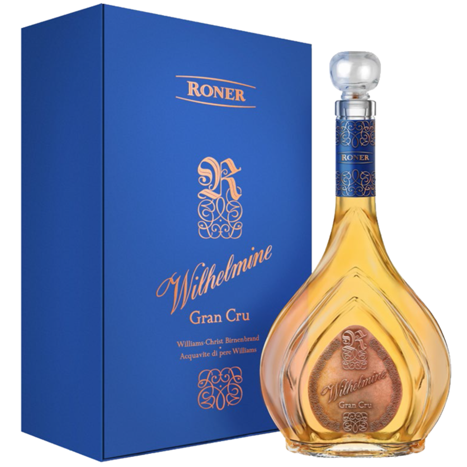 Roner  Wilhelmine Williams Edelbrand in der  700 ml  Flasche in Geschenkebox