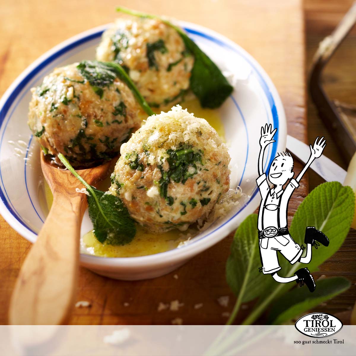 Tiroler Spinatknödel mit Bergkäse